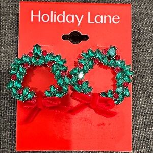Holiday Green and Red Wreath Earrings